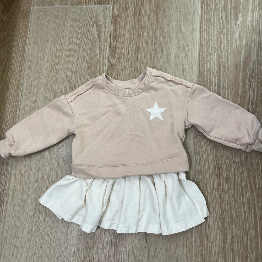 18 month Beige Sweatshirt Dress  with White Skirt